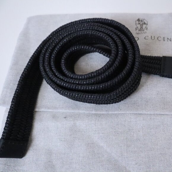 Brunello Cucinelli Belt Black Raffia Monili Leather Trim Stretch Size XL main image 6